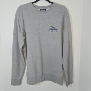 Patagonia Flying Fish Gray Mid-weight Crewneck Sweatshirt Size M Blue Graphic